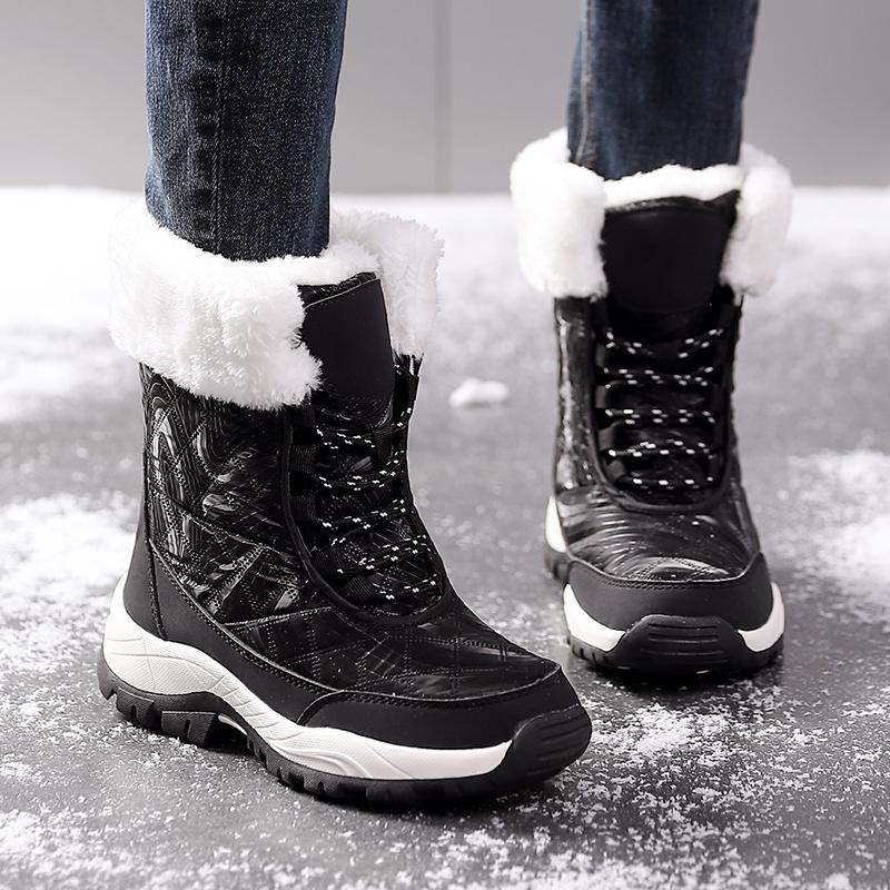 Теплые хлопковые ботинки Женские ботинки с высоким голенищем Нескользящие зимние плюшевые ботинки для улицы для ходьбы Походные кроссовки