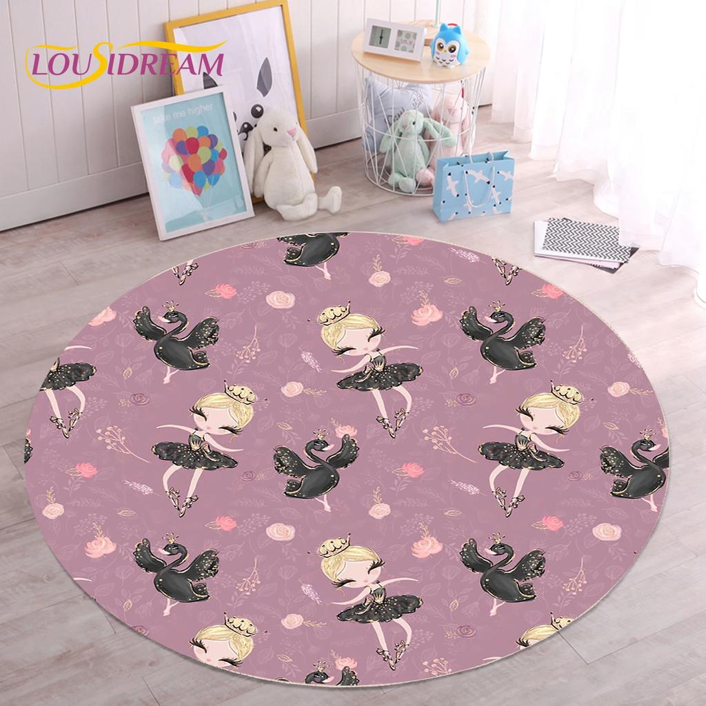 Милый ковер с балериной, феей, единорогом, мультяшный, круглый, для гостиной, спальни, детской комнаты, декор, коврик для питомцев, нескользящий