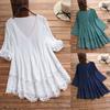 Women Fashion Vintage Lace Hollow Out V-Neck Plus Size Blouses Top Short Sleeve Shirts Female  Plus Size Tunic