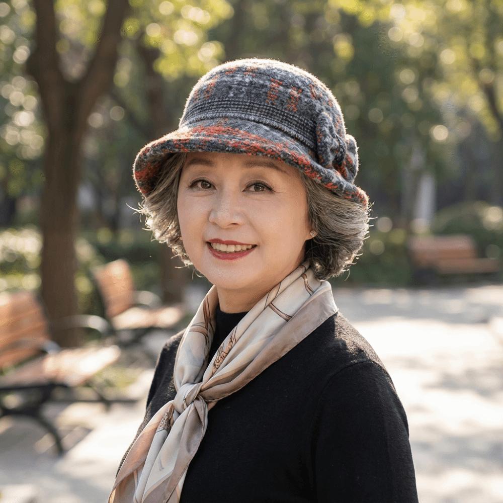 Windproof Middle Aged Women Bucket Hat Thickened Cloche Hat Elegant Bow Top Hat Autumn