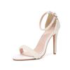 2024 New Summer High Heel Sandals Luxury Shallow Mouth Water Diamond Pearl Women's Casual Single Shoes Wedding Bride Shoes