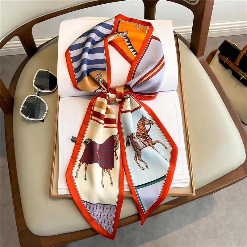 Luxury Brand Horse Printed Scarf Elegant Slender Thin Silky Scarf Women's Casual Decorative Neck Scarf