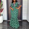 Plus Size Women O Neck  Half Sleeve Striped Print Baggy Ruffled Dresses