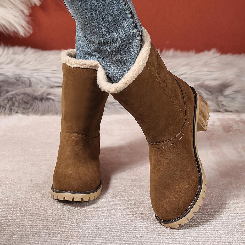 Зимние новые флисовые утепленные сноубутсы на толстом каблуке для женщин больших размеров, теплые ботинки, хлопковая обувь для женщин
