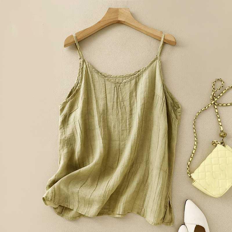 Женская мода свободный повседневный хлопковый льняной жилет-топ