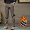 Winter Fleece Warm Pants Men Business Slim Fit Stretch Thicken Gray Khaki Fluff Casual Fashion Trousers Men