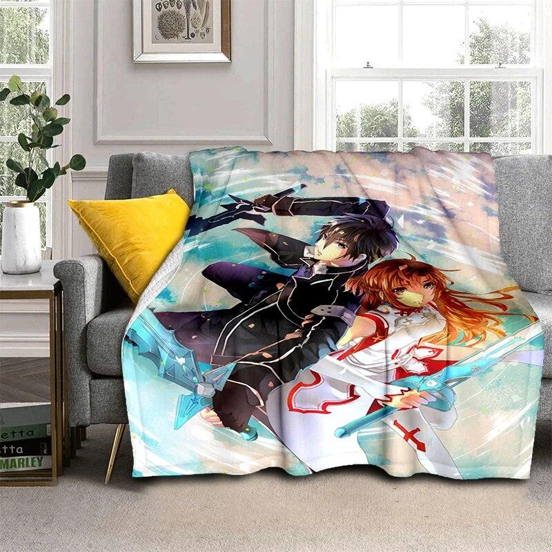 Anime SAO Sword Art Online Printed Oversized Manta Sofa Bed Cover Soft and Hairy Blanket Plaid Soft Warm Flannel Throw Blankets