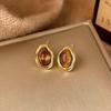 Amber Coffee French Retro Luxury Earrings - Women's Elegant Studs with Niche Design