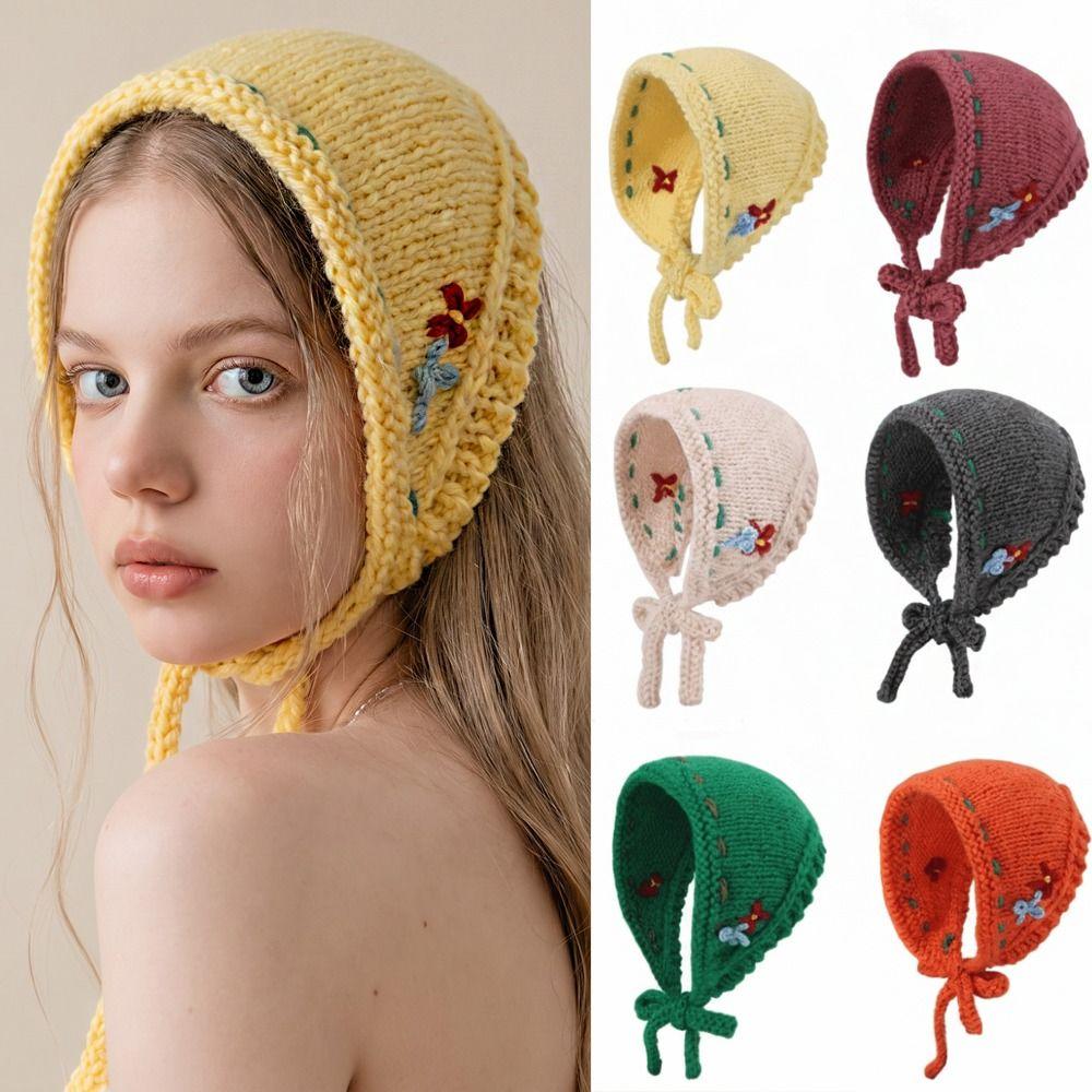 Y2K Wool Headscarf Bohemian Crochet Flower Turban Retro Hijab Clothing Accessories