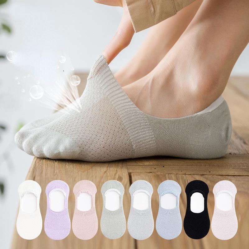 1 Pair Women Silicone Non-slip Short Socks Invisible Cotton Boat Socks Summer Solid Color Antiskid Ankle Socks