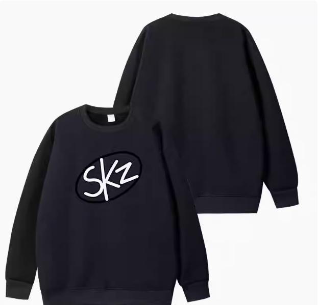 2025 SKZZ Stray Kids Casual Long Sleeve Cotton Hoodie – Popular European & American Style with Round Neck Print
