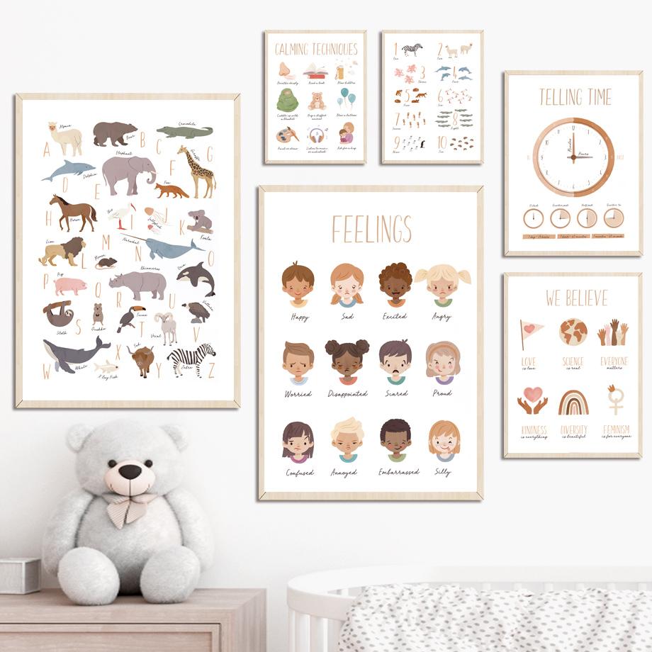 Алфавит чувство расписания язык жестов цифровая настенная живопись на холсте плакаты на скандинавскую тему и принты настенные панно Декор для детской комнаты