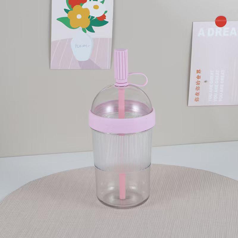 18oz PET Cup Leakproof Reusable Straw Tumbler Dome Lid Handle Loop Travel Office School Bubble Tea Iced Coffee Stripe BPA Free
