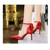 Bigtree Sexy High Heels 8cm Women's Silk Shallow Mouth Pointed Head Straight Line Sandals with Bowknot