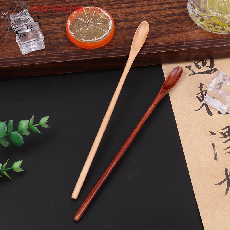 (YOUU06)Japanese Cooking Honey Sugar Tea Coffee Stirring Spoons Long Handle Wooden Spoon Household Dessert Drink Small Spoon