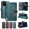 RFID Bloking Phone Case with 6 Card Slots & Cash Pocket Kickstand PU Leather Wallet Case with Wrist Strap for iPhone 17/16/15, Samsung, Xiaomi