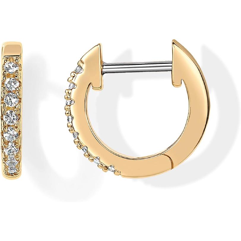PAVOI 14K Gold Plated 925 Sterling Silver Posts Chunky Huggie Earrings for Women | Multi-Colored Cubic Zirconia Statement Hoop Earrings