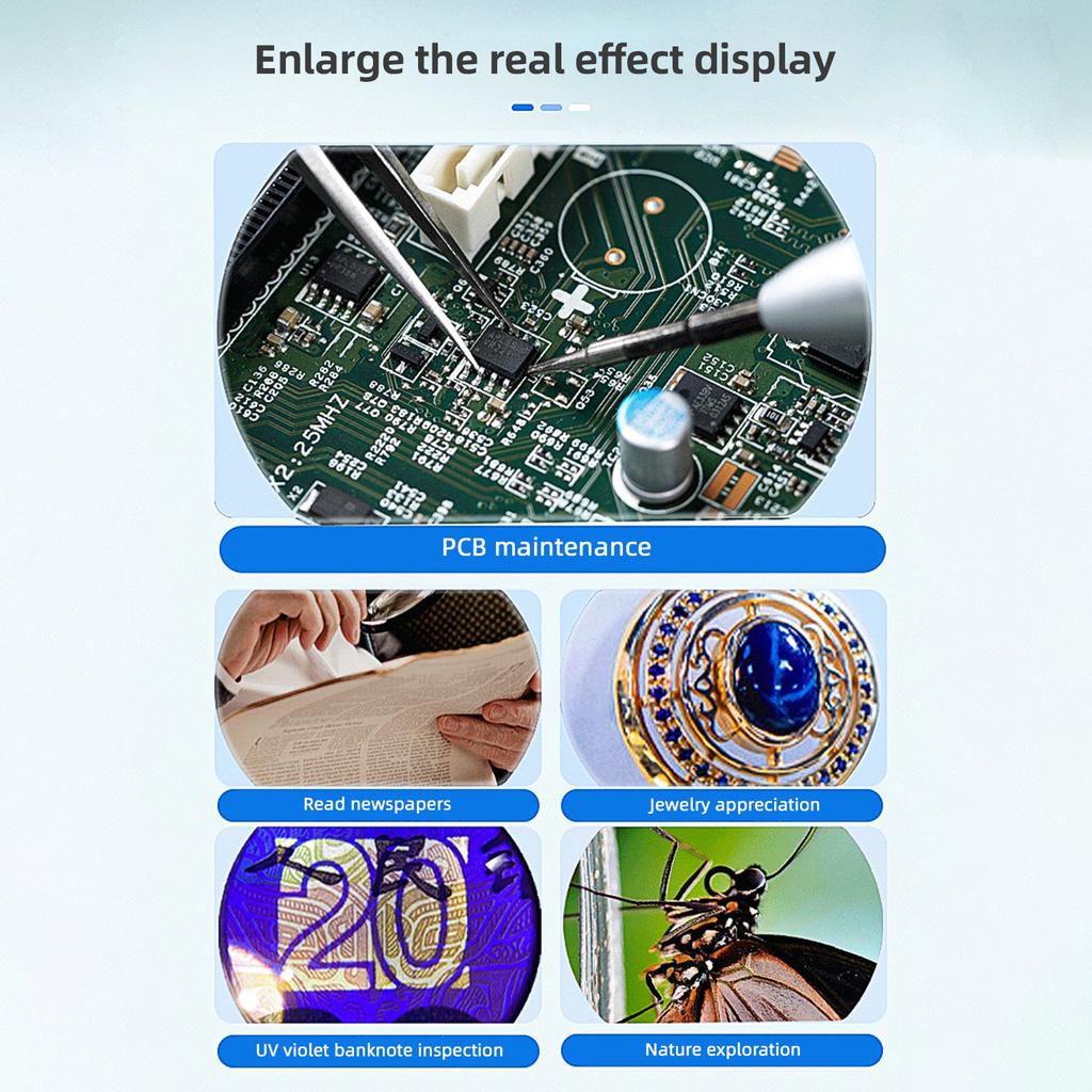 Handheld Digital Magnifying Glass Digital Microscope for Adults Kids 100X Magnification 2.0 Inch Screen Manual 16M Photo Built-in Battery LE
