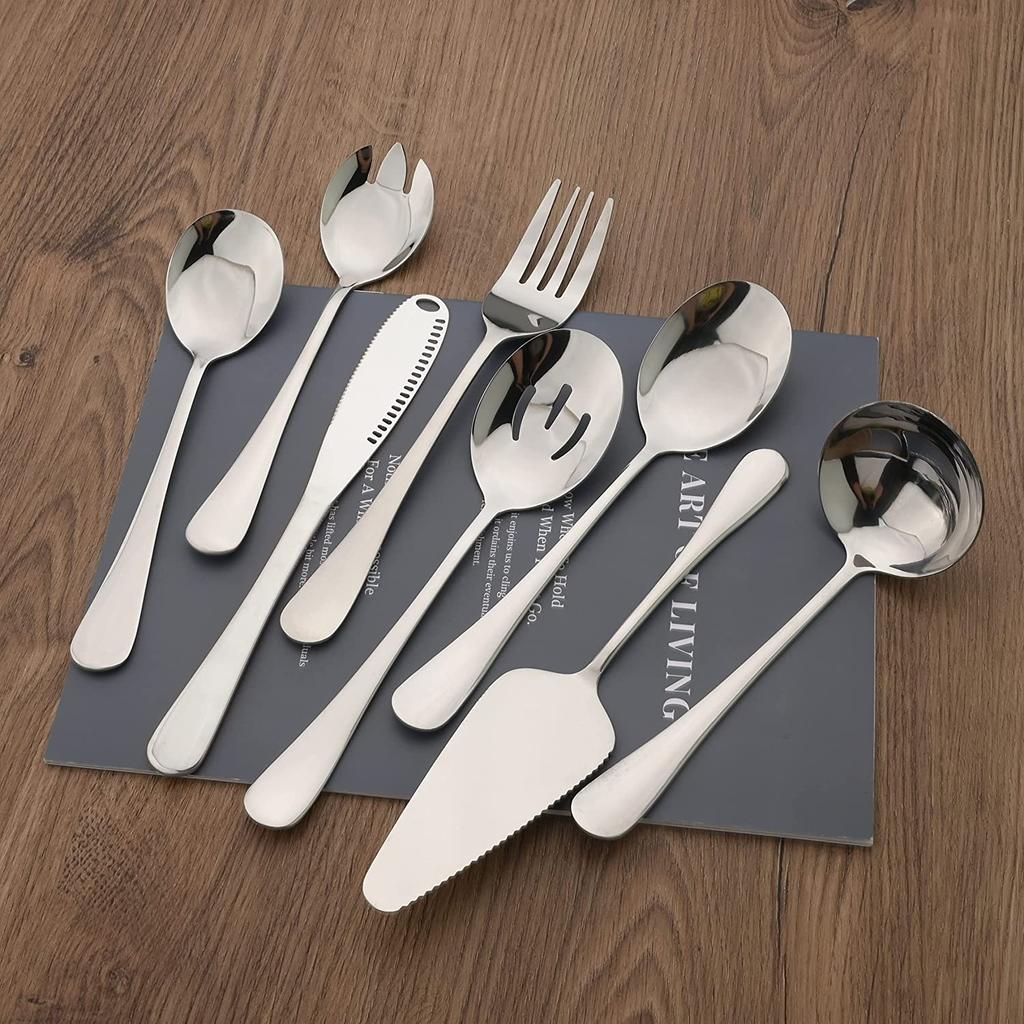 8 шт./компл., серебряный набор посуды из нержавеющей стали, ложка для супа, сервисная ложка, вилка для салата, торт, лопаточка, нож для масла, кухонная домашняя посуда