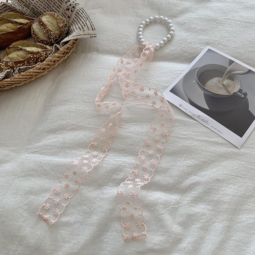 Summer Pearl Necklace Lace Scarf Hollow Embroidery Bags Handle Decor For Women Collarbone