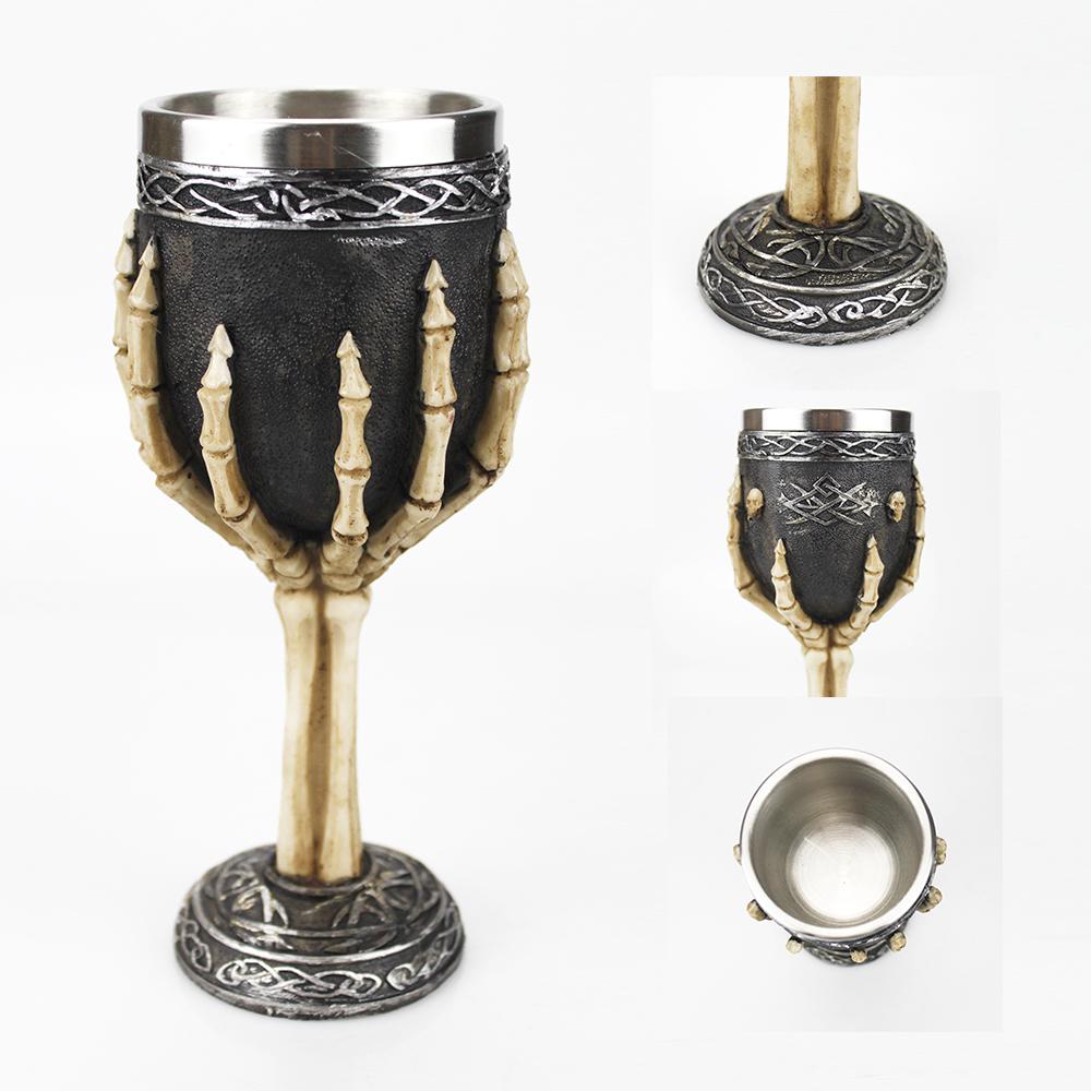 Creative 3D Gothic Wine Goblet Style Contain Dragon Claw Viking Skull Skeleton Punk Wine Glass Halloween Gifts Bar Drinkware Cup