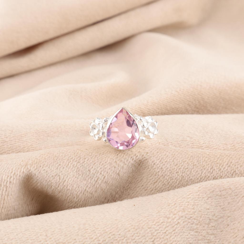 Morganite Jewelry, 925 Solid Sterling Silver Ring, Handmade Silver Beautiful Jewelry, Designer Morganite Gemstone Ring For Wedding Gift