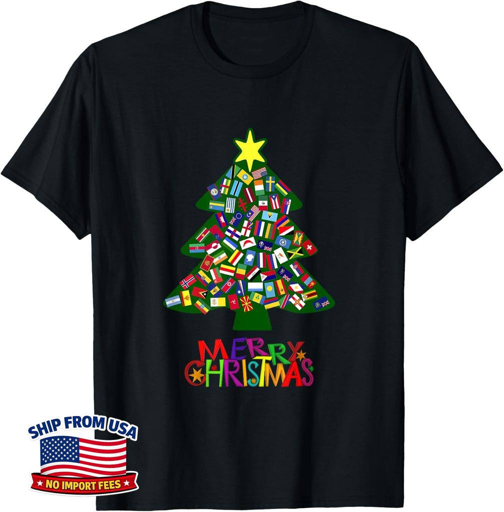 International Flags Nations Love World Peace Christmas Tree Unisex T-Shirt