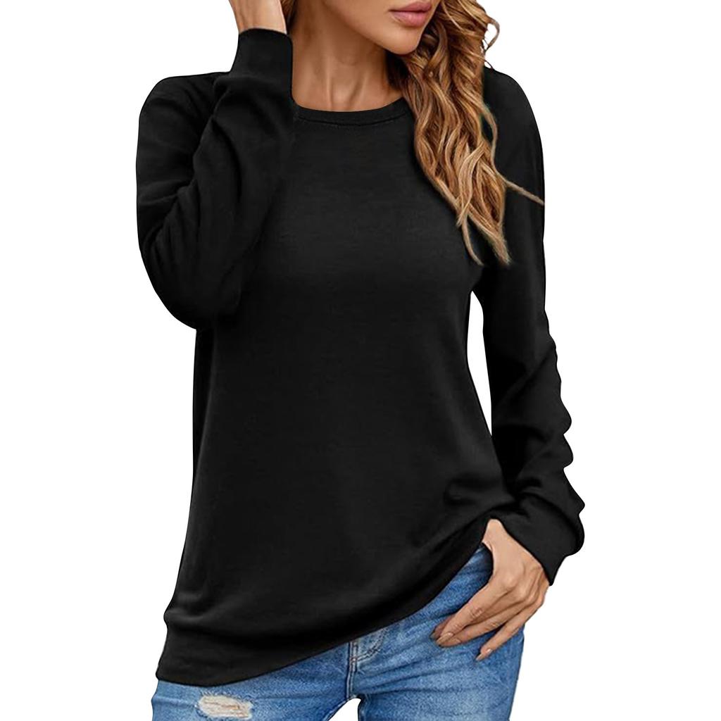 Women's Shirt Round Neck Casual Fashion Solid Color Long Sleeve