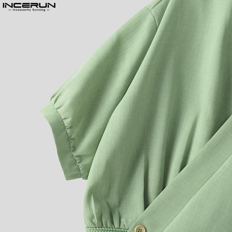 INCERUN Мужские летние футболки с коротким рукавом и крестом спереди