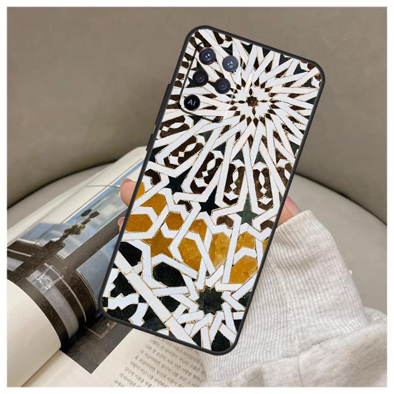 Moroccan Tile Case For Oppo A74 A94 A54 A18 A38 A58 A78 A98 A80 A60 A40 A96 A76 A16 A15 A17 A57 A77 A5 Pro