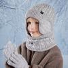 Fleece Lined Kids Earflap Beanies Warm Touchscreen Gloves 4-10Y Knit Ski Hat  for Boys and Girls