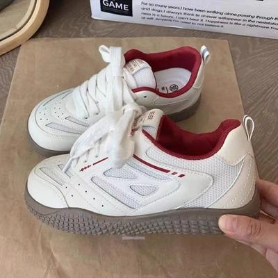 Розовые кроссовки из двойной сетки женские уродливые милые осенние нишевые дышащие спортивные маленькие белые туфли на плоской подошве