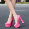 Women Patent Leather High-heeled Shoes Lady Waterproof Platform High Heels Female Round Toe Thick Heel Single Shoes Women Office Work Shoes OL Shoes