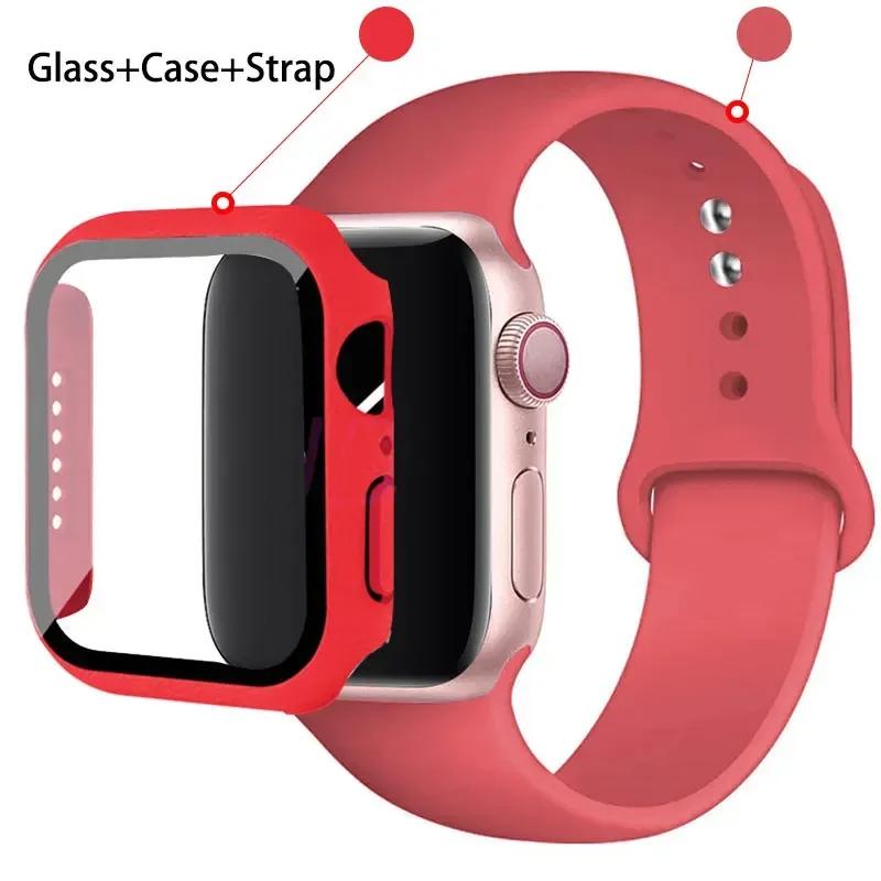 Стекло+Чехол+Ремешок для Apple Watch Band 42 мм 44 мм 41 мм 40 мм 38 мм 45 мм Защитные стекла для Apple IWatch Series 9 8 7 6 SE 5 4 3