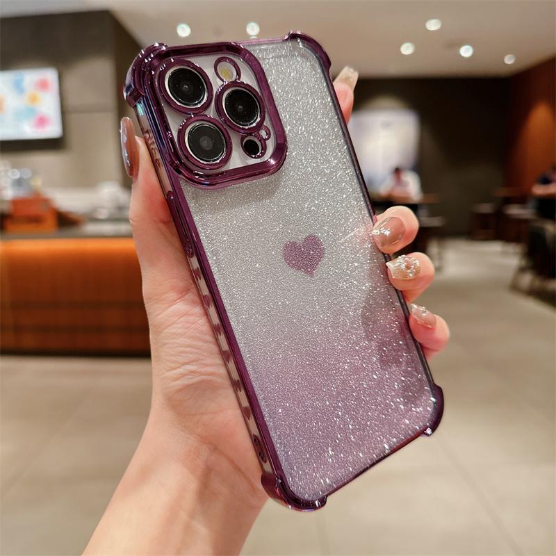 Чехол из ТПУ с милым сердечком и блестящим покрытием для iPhone 15 14 13 12 Pro Max 15 14 Plus 11, блестящий чехол для телефона