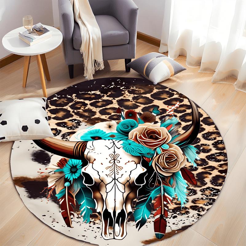 Moroccan Vintage Round Area Rug Bohemian Floral Circular Floor Carpet Retro Geometric Welcome Mat for Living Room Decor