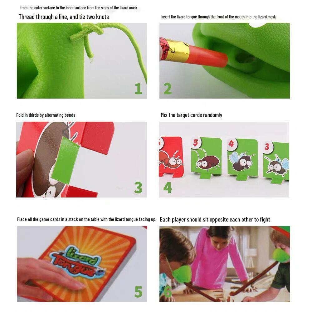 Frog Tongue Tabletop Game: Blow-up Chameleon Lizard Mask for Parent-Child Play