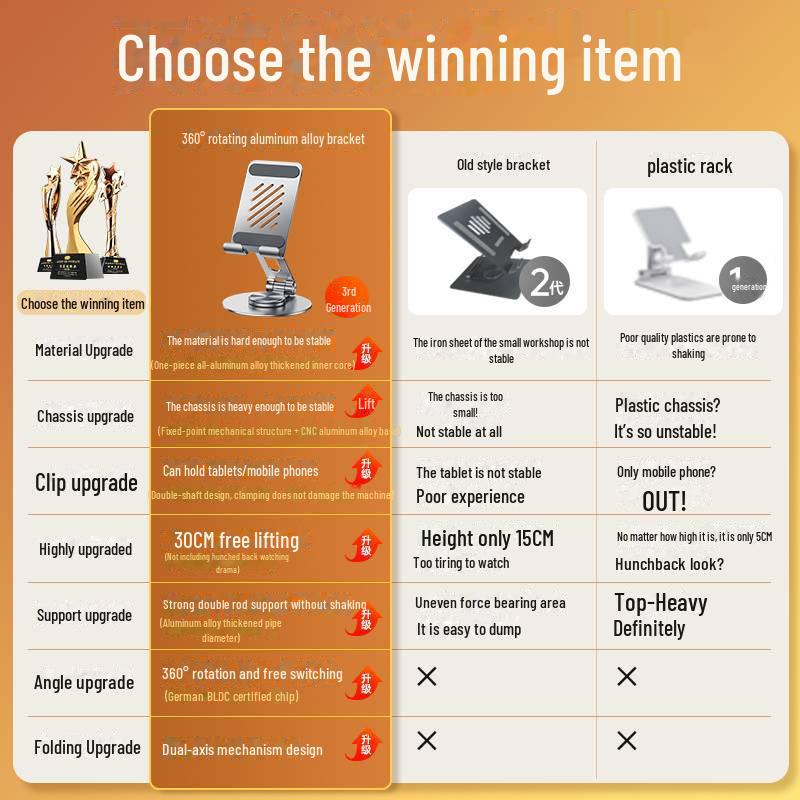 PISEN Алюминиевый вращающийся на 360° держатель для мобильных телефонов и планшетов для настольных компьютеров