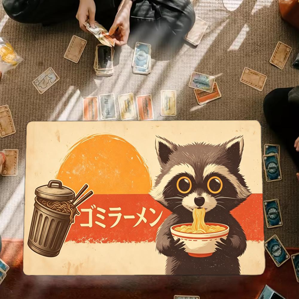 Vintage Raccoon Eat Ramen Anime Gaming Mouse Pad Playmat 24"X14" MTG TCG Office Desk Mat for Work Game PC Laptop Rug MousePad