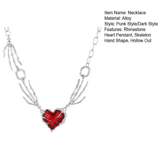 Женское ожерелье с красными стразами в форме сердца, подвеска в форме скелета в стиле панк, темный стиль, индивидуальный, с выемкой