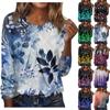 Women's Casual Fashion Floral Print Long Sleeve O-Neck Pullover Top Blouse