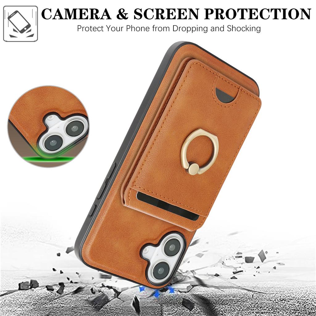 Detachable Magnetic Card Wallet Leather Case for iPhone 16 Pro Max 17 Air 16e 15 14 13 12 Wireless Charging+Ring Holder Cover