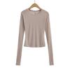Women Crew Neck Fitted Long Sleeve Semi Sheer T-shirt