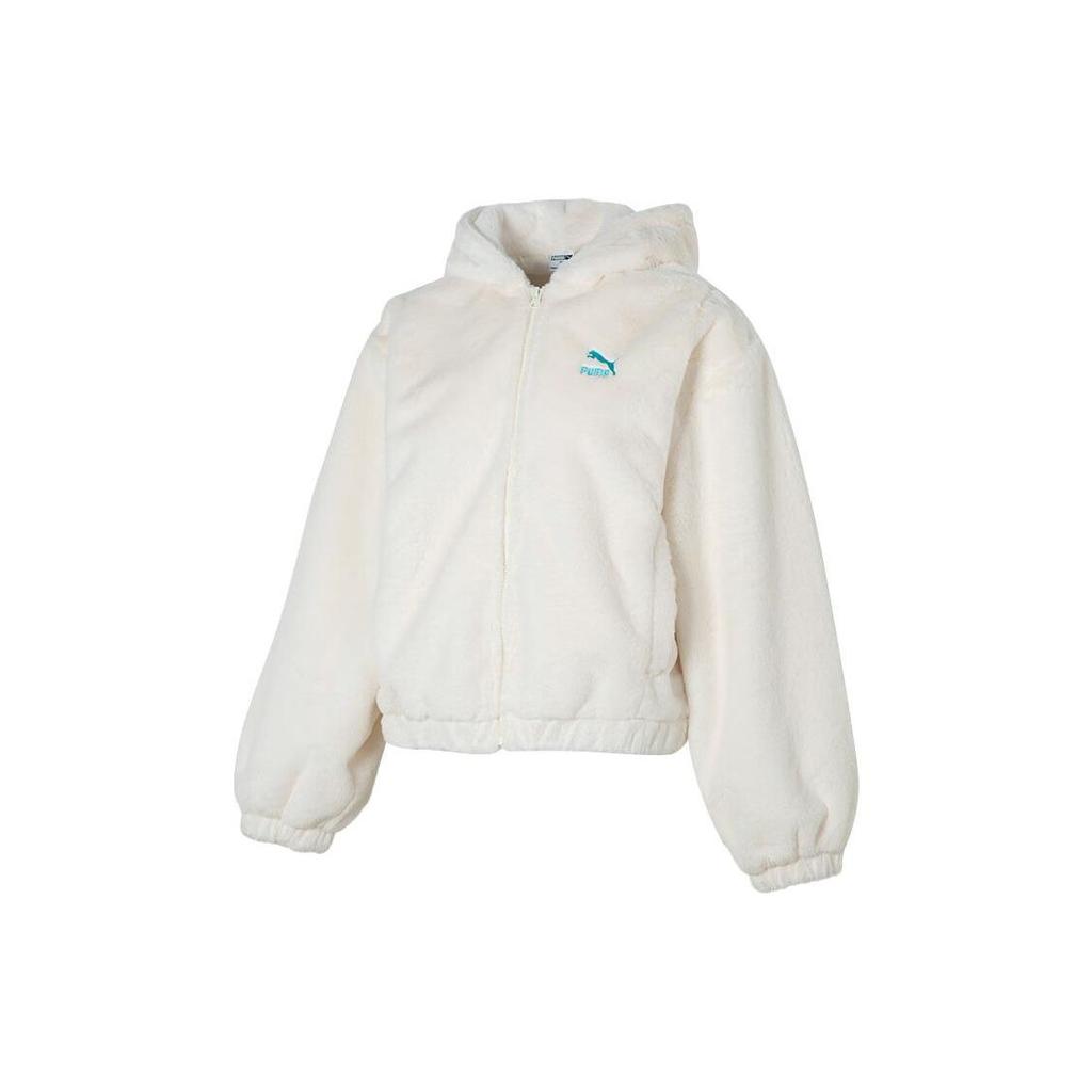 Puma Теплая флисовая куртка с капюшоном и принтом букв, повседневная, женские куртки, белая 625194-65