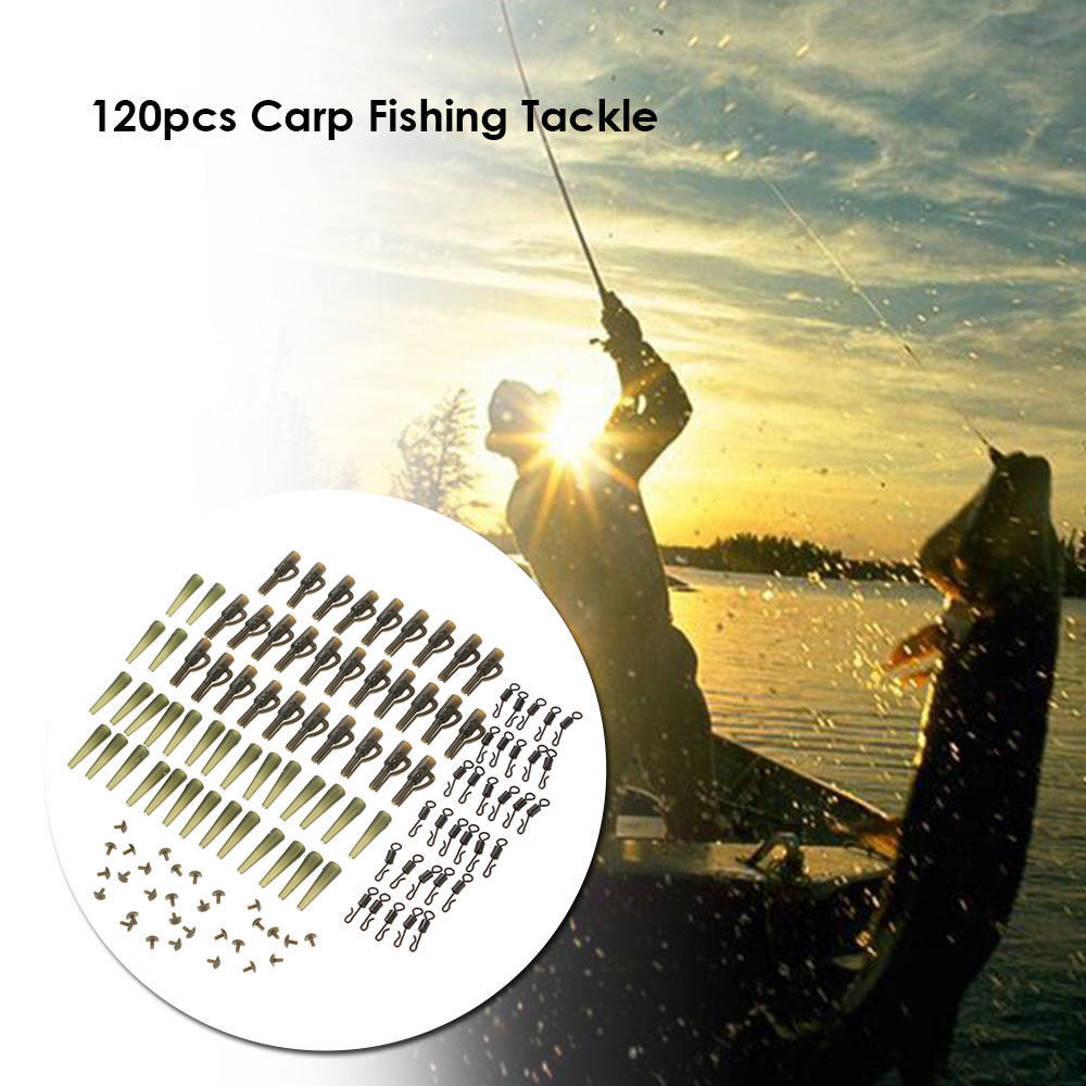 120pcs 30Set Fishing Set Safety  Clips Tail Rubber Tubes with Pins  Swivels Carp Fishing Terminal Tackle Tool
