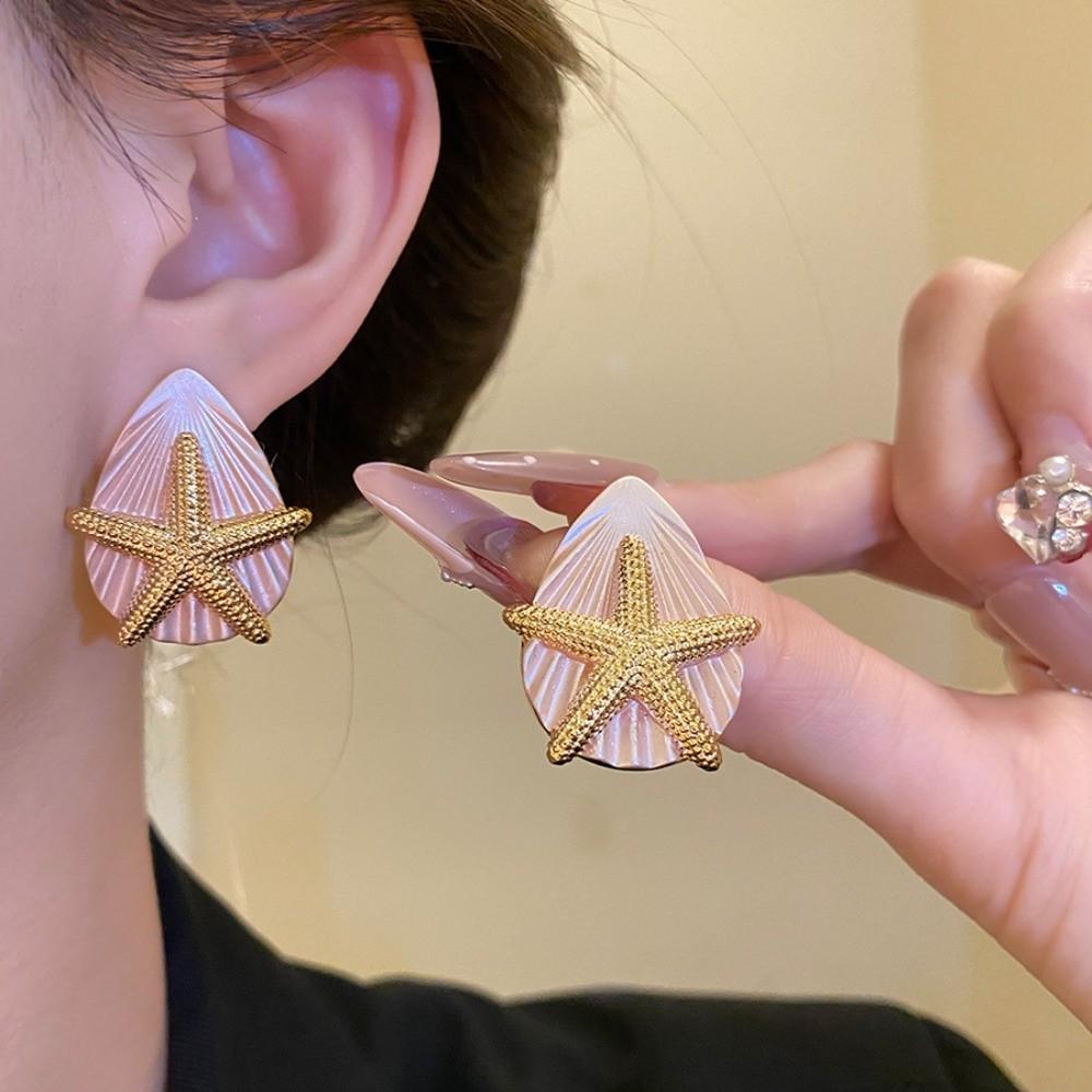Personality Starfish Ear Studs Oil Drip Copper Star Dangle Earrings Starfish Shell Earrings Daily