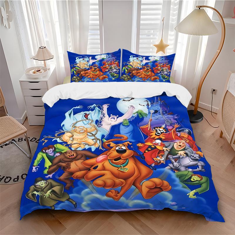3pcs Halloween Adventure Scooby Doo Quilt Cover Set (1 Quilt Cover + 2 Pillowcases Without Pillow Core), High-Definition Printing for Home and Do