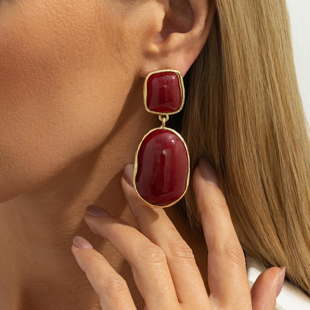 SHIXIN Vintage Red/White Resin Acrylic Oval Pendant Earrings Women Simple Geometry Drop Earrings New Year Jewelry Accessories