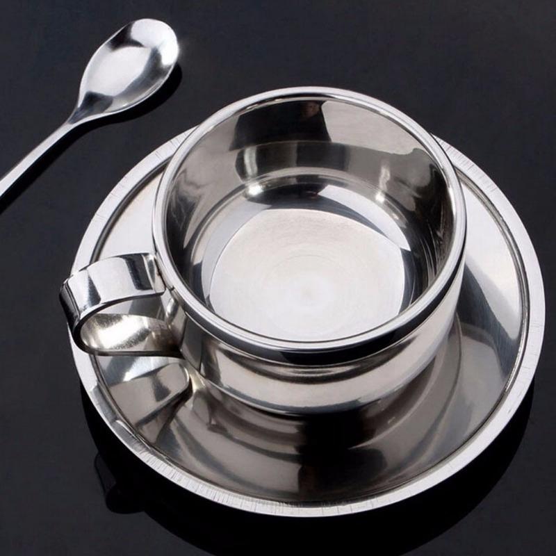 Высококачественная кофейная чашка из нержавеющей стали, чашка для воды, чашка для перемешивания, кружка/чашка для молока с тарелкой и ложкой