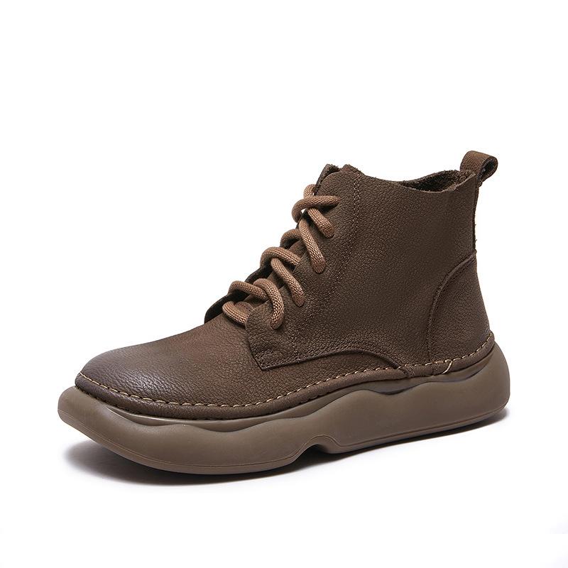 Fashion GKTINOO Genuine Leather Thick Soled Wide Toes Women's Boots Cowhide Autumn Winter Short Boots Summer Casual Female Cool Boots